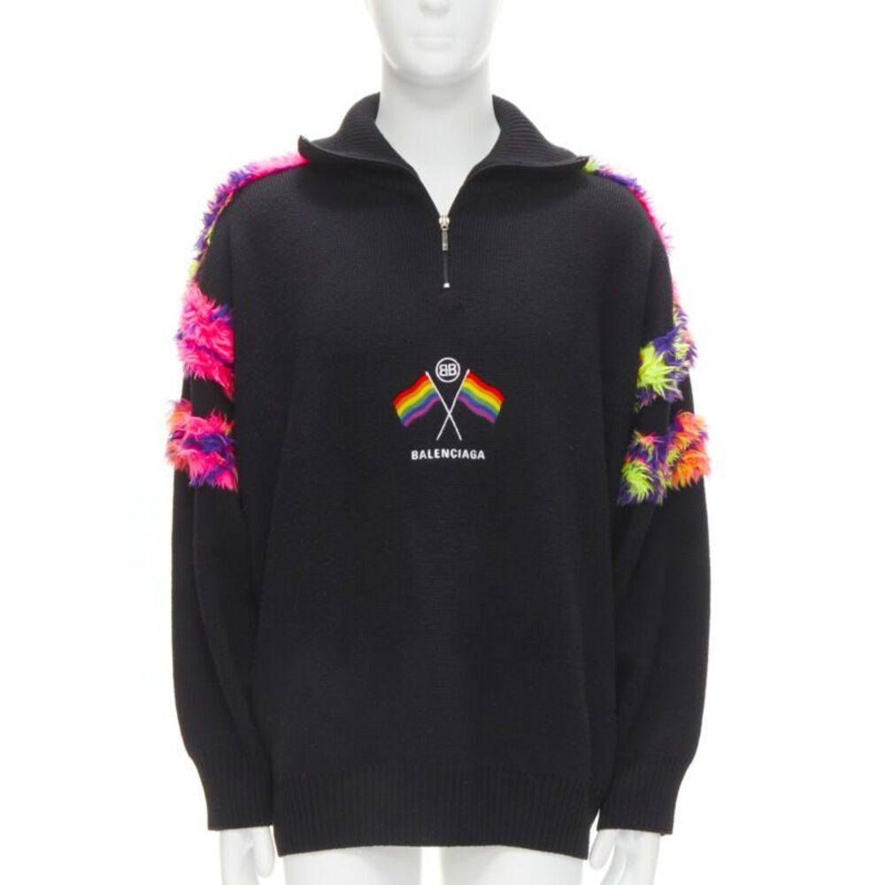 Balenciaga BB Pride Flag embroidery faux fur turtleneck